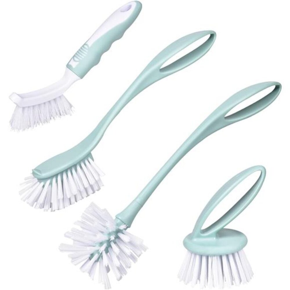 Dish Brush with Handle, Kitchen Dish Scrub Brush Set, 4-Piece Cleaning Brush Set